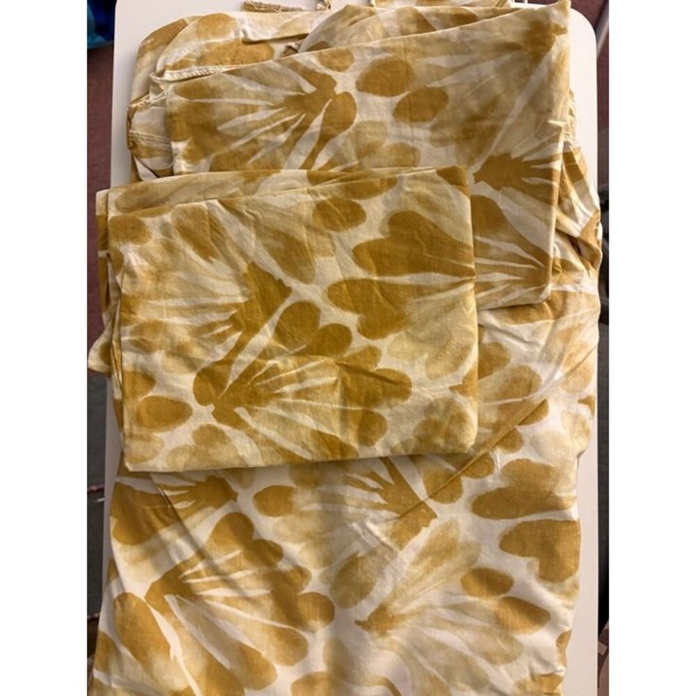 West Elm Yellow / Ochre Botanical Floral Cotton Duvet Cover Set